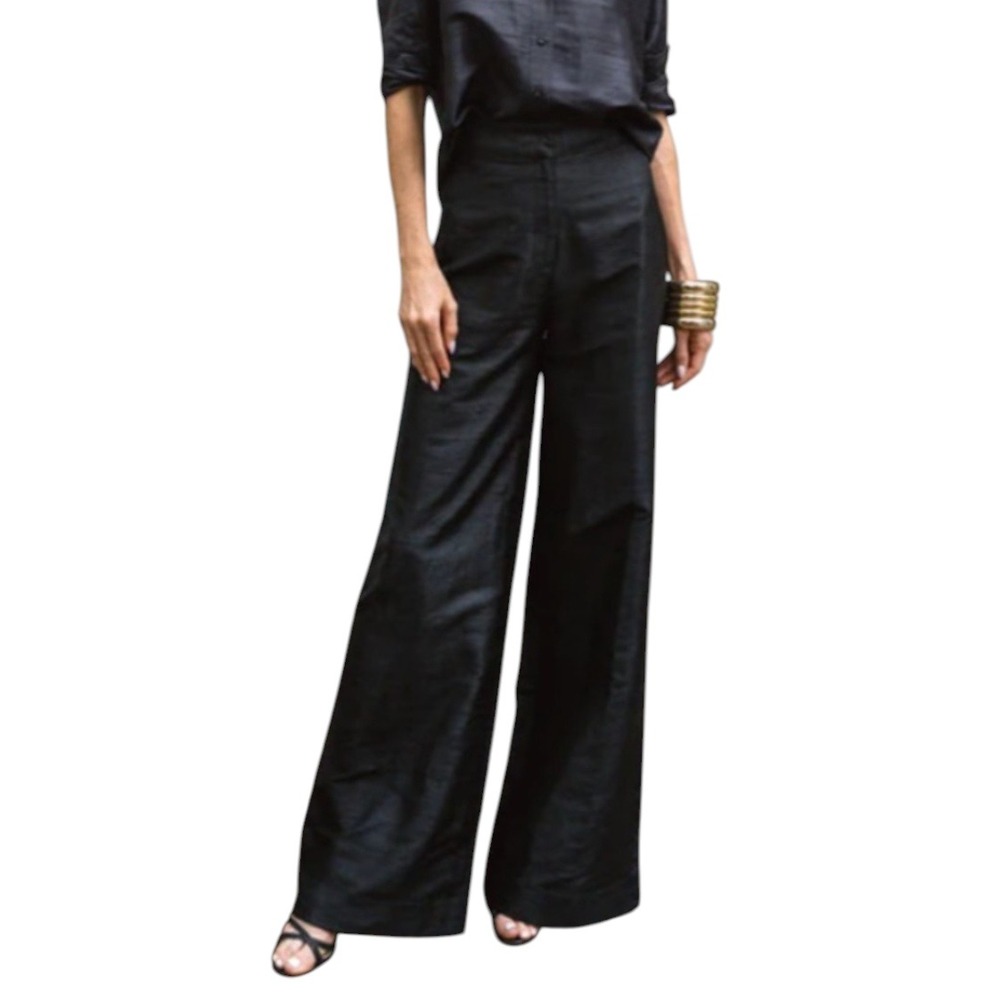 Julia Amory Julia Dress Pants XS Black Silk Wide Leg Trousers High Waisted NEW